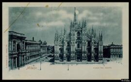 Tarjeta postal de la Piazza del Duomo de Milán editada por G. Modiano e C. en la misma ciudad