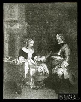 
París. Museo del Louvre. Terboch, Gerard: "Hombre ofreciendo monedas a una mujer" (166...