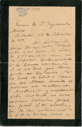 1899-09-13. Carta de Marcelino Menéndez y Pelayo