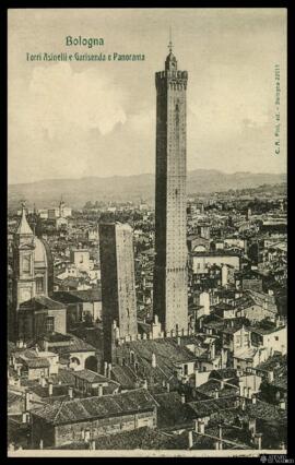 Tarjeta postal de vista panorámica de Bolonia y las Torres Asinelli y Garisenda editada por A. Pi...