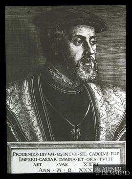 
Madrid. Biblioteca Nacional.  "Carlos V en 1531". Estampa calcográfica grabada por Bar...