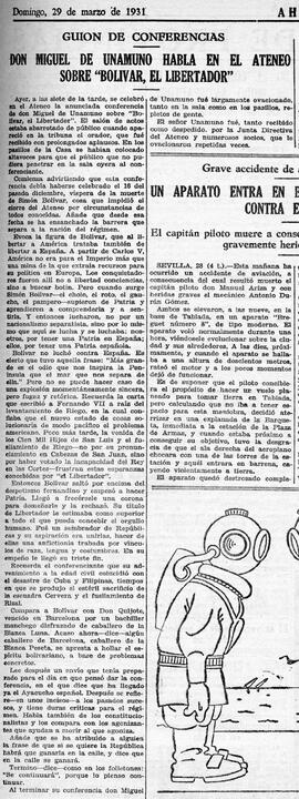 1931-03-29. Extracto de la conferencia de Unamuno sobre Bolívar. Ahora (Madrid)