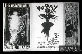 Tres carteles publicitarios: "The woman in white" (de Fred Walker), "Today : A wee...