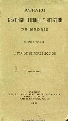 Lista de señores socios del Ateneo Científico, Literario y Artístico de Madrid en enero de 1913