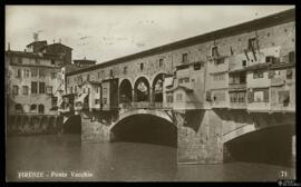 Tarjeta postal circulada del Ponte Vecchio de Florencia remitida a Miss Moniet, residente en la C...