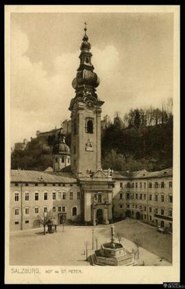 Tarjeta postal de vista exterior de la Abadía de San Pedro de Salzburgo editada por el Verlag der...