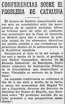 1931-05-13. Conferencias sobre el problema de Cataluña. Ahora (Madrid)