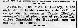 1931-11-08. Concierto de violín a cargo de Trude Blecher. Ahora (Madrid)