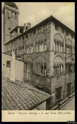 Tarjeta postal de vista exterior del Palazzo Guinigi de Lucca