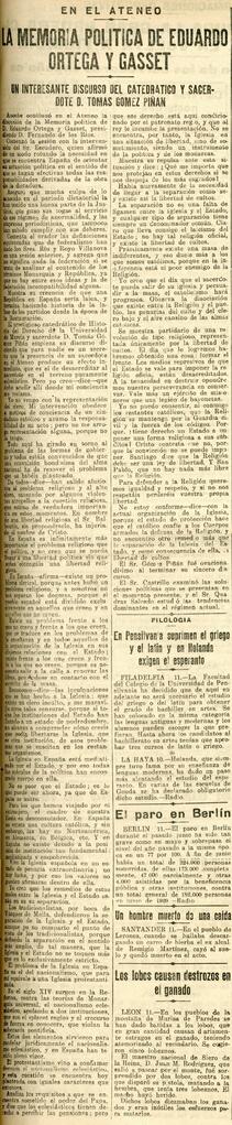 1930-07-12. Extracto de la discusión de la Memoria de Eduardo Ortega y Gasset, con discurso de To...