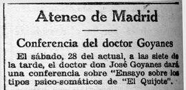 1931-11-27. Conferencia del doctor Goyanes. Ahora (Madrid)