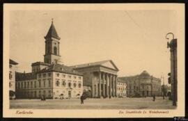 Tarjeta postal de vista exterior de la Stadtkirche en Karlsruhe editada por el Verlag J. Velten