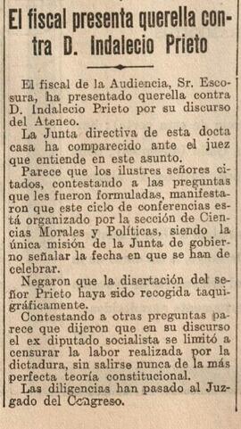 1930-05-01. Querella contra Indalecio Prieto por su discurso del Ateneo. El Liberal (Madrid)