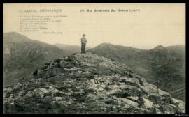 Tarjeta postal de vista de paisaje y estrofa de Marius Versepuy del pico montañoso de Griou en la...