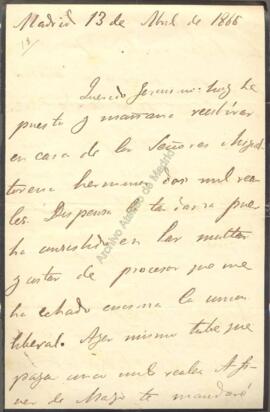 1866-04-13. Carta de Emilio Castelar a Jerónimo Amat