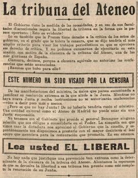 1930-06-14. Editorial contra la clausura de la tribuna del Ateneo. El Liberal (Madrid)