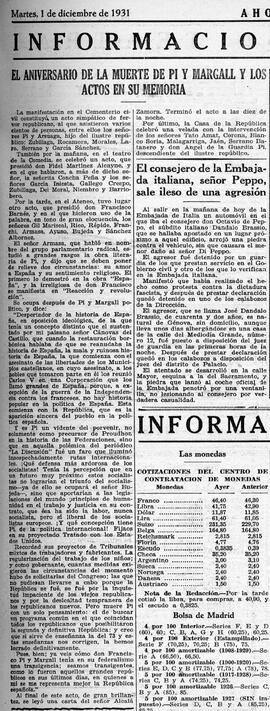 1931-12-01. Reseña del homenaje a Pi y Margall. Ahora (Madrid)