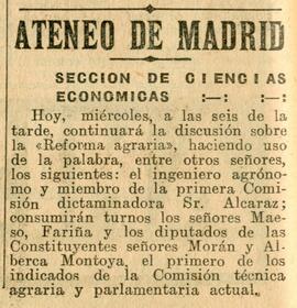 1931-12-23. Continuación del debate sobre la reforma agraria. El Liberal (Madrid)