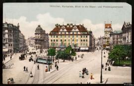 Tarjeta postal a color de vista exterior de la Karlsplatz, la Bayerstrasse y la Prielmayerstrasse...