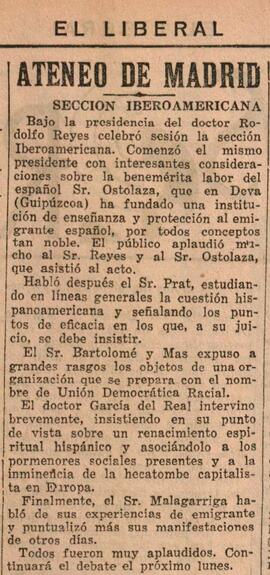 1931-12-30. Sesión de la Sección Iberoamericana. El Liberal (Madrid)