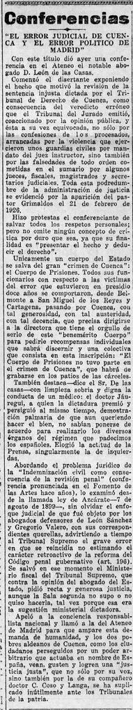 1931-05-02. Conferencia de León de las Casas. El Liberal (Madrid)