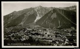 Tarjeta postal de vista general de Chamonix-Mont-Blanc y el Brévent editada por la Societé Graphi...