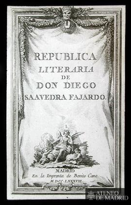 Portada del libro "República literaria", de Diego Saavedra Fajardo (Madrid, Impr. de Be...