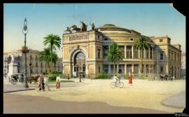 Tarjeta postal a color de vista exterior del Teatro Politeama de Palermo editada por Randazzo en ...