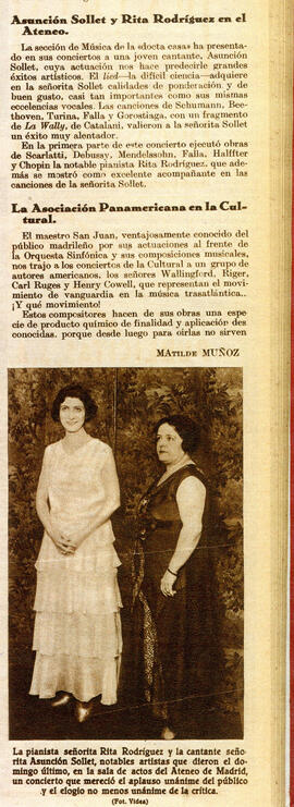 1931-11-22. Concierto de Asunción Sollet y Rita Rodríguez . Crónica (Madrid)