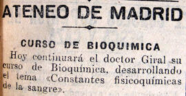 1931-04-08. Curso de bioquímica del doctor Giral. El Liberal (Madrid)