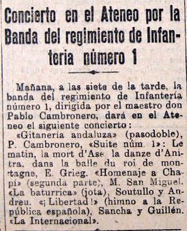 1931-06-06. Concierto de la Banda del regimiento de Infantería número 1. El Liberal (Madrid)