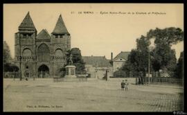 Tarjeta postal de vista exterior de la Iglesia de Notre-Dame de la Couture y la Prefectura de Le ...