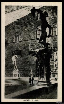 Tarjeta postal de la escultura de Perseo con la cabeza de Medusa de Benvenuto Cellini en la Loggi...