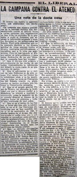 1930-12-03. La campaña contra el Ateneo. El Liberal (Madrid)