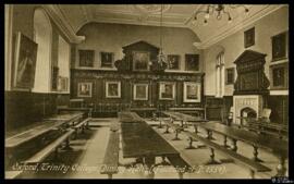 Tarjeta postal de vista interior del comedor del Trinity College de Oxford editada por George Davis