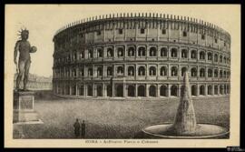 Tarjeta postal de grabado de  vista idealizada del Coliseo de Roma restaurado editada por E. V. R.