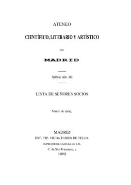 Lista de señores socios del Ateneo Científico, Literario y Artístico de Madrid en marzo de 1903