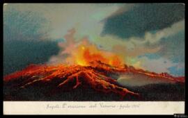 Tarjeta postal circulada a color de la erupción del Monte Vesubio de abril de 1906 remitida por  ...