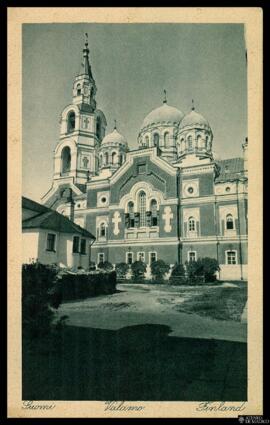Tarjeta postal de vista exterior del Monasterio de Valaam editada por S. Schlidt en la misma ciudad