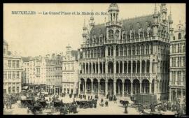 Tarjeta postal de vista exterior de la Grand'Place y la Maison du Roi en Bruselas [editada por L....