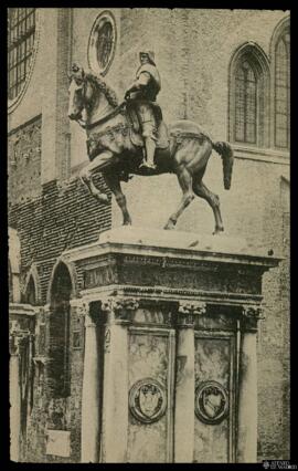 Tarjeta postal del Monumento escultórico ecuestre a Bartolomeo Colleoni en Venecia.