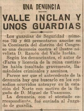 1930-05-03. Valle-Inclán, denunciado por unos guardias de Seguridad. El Liberal (Madrid)