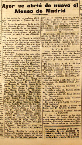 1931-03-12. Ayer se abrió de nuevo el Ateneo de Madrid. El Liberal (Madrid)