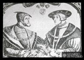 
Madrid. Biblioteca Nacional. Carlos V y Fernando I de Austria. Grabado calcográfico, grabado por...