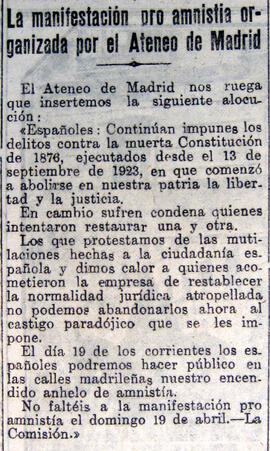 1931-04-11. Manifestación pro amnistía, organizada por el Ateneo. El Liberal (Madrid)