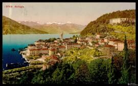 Tarjeta postal a color de vista panorámica de Bellagio editada por Photoglob en Zúrich