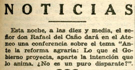 1931-09-10. Anuncio de la conferencia de Rafael del Caño. Ahora (Madrid)
