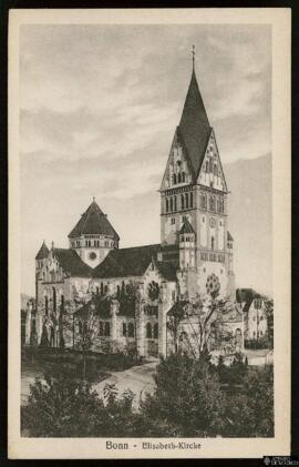 Tarjeta postal de vista exterior de la St. Elisabeth Kirche en Bonn editada por el Kunstverlag Wi...