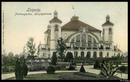 Tarjeta postal a color de vista exterior del edificio principal del Palmengarten de Leipzig edita...