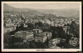 Tarjeta postal de vista panorámica de Baden-Baden editada por el Verlag Jul. Nachmann